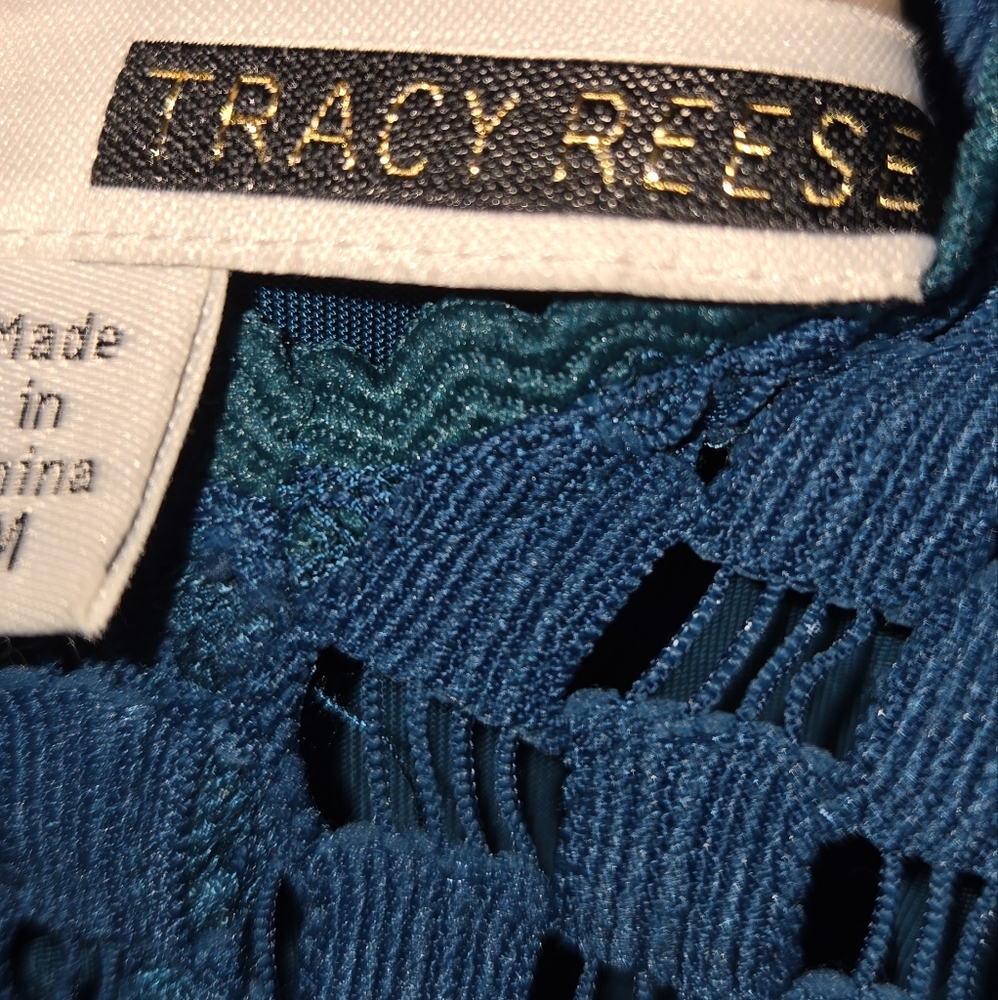 Tracy Reese Teal Crochet Design Dress - Picture 2 of 6